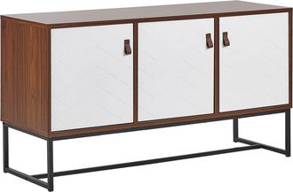 Beliani Aparador De Madera Oscura Con Patas De Metal Negro Almacenamiento 2 Compartimentos 3 Puertas 100 X 76 Cm Moderno Nueva