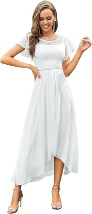 Ever-pretty Womens Elegant Round Neck Short Sleeve Chiffon Lace Bridesmaid Mother of The Groo Dresses White 28UK