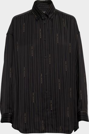 Balenciaga Logo Striped Silk Cocoon Shirt