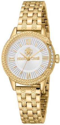 Roberto Cavalli Textured Crystal Bracelet Watch, 30mm in Gold at Nordstrom Rack