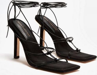 Good American Womens Caged Square Toe Strappy Neoprene Heels In Black