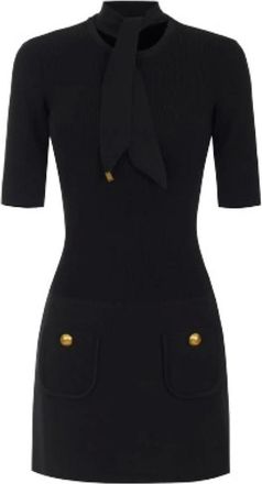 Elisabetta Franchi Vestido corto de punto con botones joya - Dresses - Mujer - Negro - S