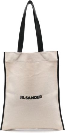 Jil Sander Canvas Leren Tote Tas Ivoor Wit - Dames - Shoppers - Wit - ONE Size - Tassen