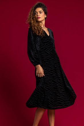 Roman Zebra Print Burnout Ruched Wrap Dress