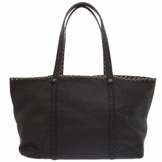 Bottega Veneta Intrecciato Beige Black Cream Intrecciato Nylon Tote Bag (Pre-Owned)