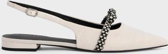 Charles & Keith Kaleen Linen Woven-Bow Slingback Flats