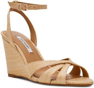 Steve Madden Harbor Ankle Strap Wedge Sandal in Natural Raffia at Nordstrom, Size 6.5