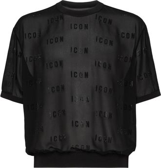 Dsquared2 logo-appliqu&eacute; mesh T-shirt - men - Fabric - 50 - Black