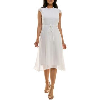 Nina Leonard Flutter Sleeve Chiffon Midi Dress in Ivory at Nordstrom Rack, Size Medium
