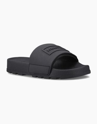 Hunter Womens Core Embossed Slider Womens Sandals - Black - Size: 4