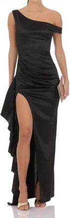 Lucy in the Sky Satin Off Shoulder Maxi Dress In Black