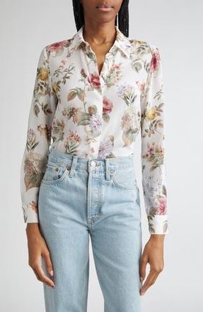 Alice & Olivia Willa Floral Silk Button-Up Shirt in Sweet Nothings at Nordstrom Rack, Size X-Small