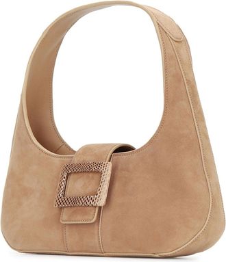 Roger Vivier Womens Vivier Shoulder Bag Beige Suede