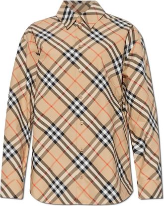 Burberry Geruit overhemd - Dames - Overhemden - Beige - XS - Katoen - Overhemden