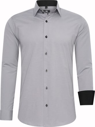 Rusty Neal Mens Grey Slim Fit Long Sleeve Stretch Contrast Shirt Business Casual Shirt - L