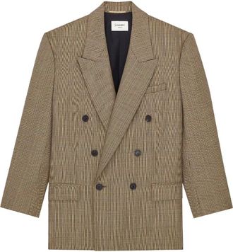 Saint Laurent Jassen, Dames, Bruin, M, Katoen, Double-Breasted Jacket in Prince of Wales