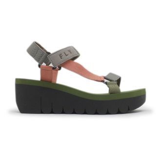 FLY London YEFA726FLY Cupido Leather Womens Heels Sandals - Grey Multicolor Army Green - Size:UK 4