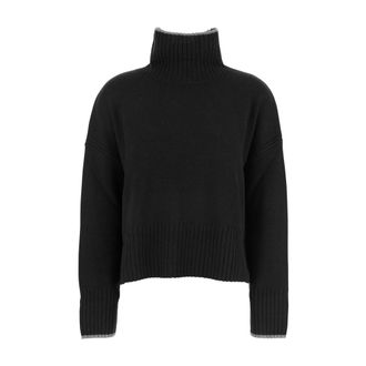 Pinko Zwarte Merinowol Trui - Dames - Coltruien - Zwart - M - Wol - Truien & Vesten