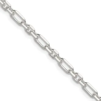 Diamond2Deal Sterling Silver Diamond-Cut 4mm 3 Short Plus 1 Long Cable Link Chain Necklace