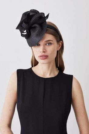 Karen Millen Womens Asymmetric Bow Headband Fascinator - Black - One Size