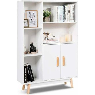 Costway Costway - Armario De Consola Blanco Aparador Con Puerta Y Compartimentos Estanter&iacute;a Librer&iacute;a De Madera Estante Lateral Para Hogar Oficina Sal&oacute;n