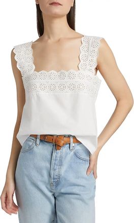 Frame Denim Eyelet Tank Top In White