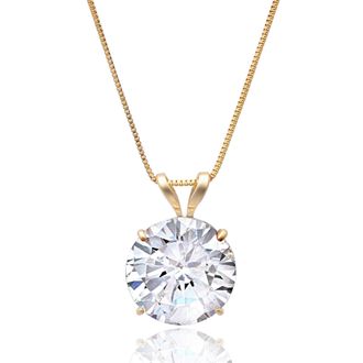 MAX + STONE 14K Gold 9MM Solitaire Cubic Zirconia Pendant Necklace with 18 Inch Box Chain
