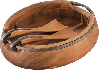 Namb&eacute; Anvil Oval Wood Salad Bowl With Servers