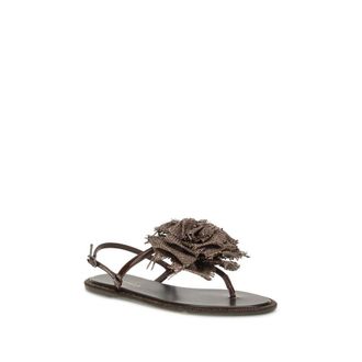 Le Silla Womens Brown Calf Leather Bos Taurus Flat Sandals