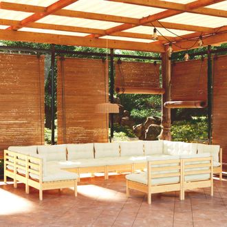 vidaXL Muebles De Jard&iacute;n 12 Piezas Y Cojines Madera Maciza De Pino Vidaxl