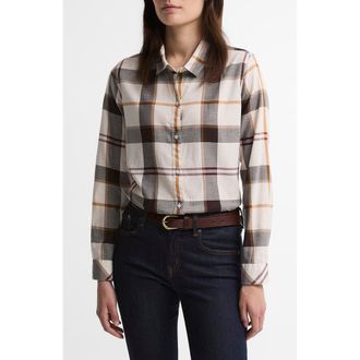Barbour Mooreland Plaid Cotton Button-Up Shirt in Ecru Muted Tartan at Nordstrom, Size 14