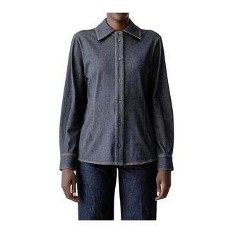 Max Mara Overhemden, Dames, Blauw, S, Katoen, Rafia Shirt