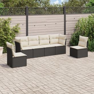 vidaXL Vidaxl - Set De Sof&aacute;s De Jard&iacute;n 6 Piezas Y Cojines Rat&aacute;n Sint&eacute;tico Negro