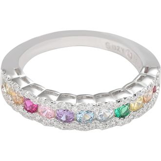 Suzy Levian Sterling Silver Rainbow Cubic Zirconia Half Band Ring at Nordstrom Rack, Size 8