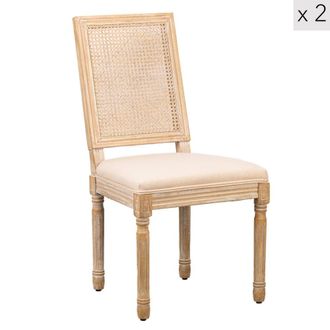 Nordlys Set 2 sillas cl&aacute;sicas en madera y rat&aacute;n con tejidobeige