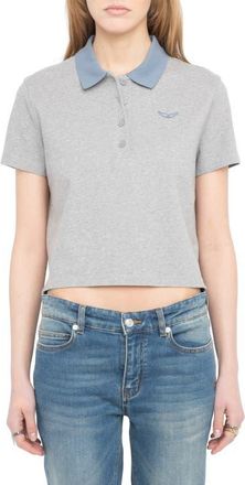 Zadig&Voltaire Mirta Crop Polo in Medium Grey at Nordstrom, Size X-Small