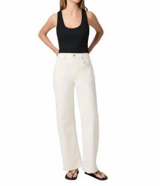 Paige Arellia Skimmer Contrast Stitch Barrel Leg Jean In Ecru/taupe