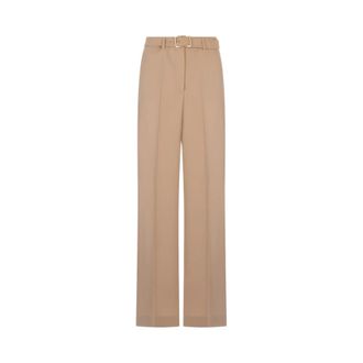 Sportmax Abituro Broeken - Dames - Wijde Broeken - Bruin - 2XS - Wol - Broeken