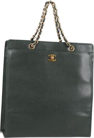 Chanel Vintage Cc Lock Pocket Chain Tote Caviar Leather Handbag (Pre-Owned)