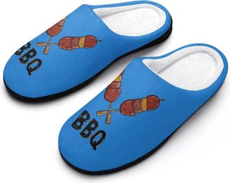 Generic Kebabs BBQ1 Funny Mens Cotton Slippers Soft Non-Slip Rubber Sole House Slipper Indoor Outdoor