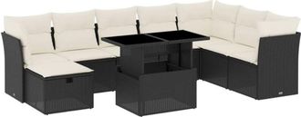 vidaXL Set De Sof&aacute;s De Jard&iacute;n 8 Piezas Y Cojines Rat&aacute;n Sint&eacute;tico Negro Vidaxl