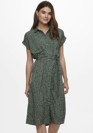 Only Hemdblusenkleid ONLY ONLHANNOVER S/S SHIRT DRESS NOOS WVN, Damen, Gr. 34 (XS), N-Gr, gr&uuml;n (laurel wreath aop animal), Web, Obermaterial: 100% Polyeste