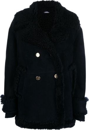 Thom Browne double-breasted shearling peacoat - women - Sheep Skin/Shearling - 38 - Blue