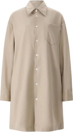 Ami Jassen, Dames, Beige, S, Wol, Midi Overhemdjurk