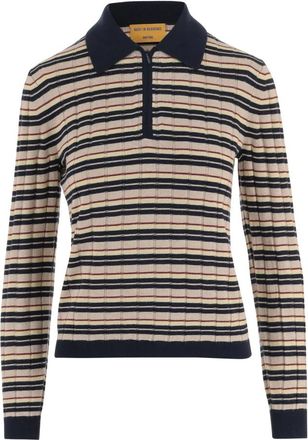 Guest In Residence Gestreepte Half-Zip Poloshirt Trui - Dames - Ronde hals truien - Veelkleurig - S - Linnen - Truien & Vesten
