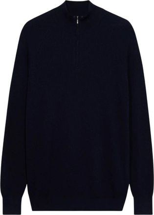 Brooks Brothers Half-Zip Engelse Rib Katoen-Cashmere Trui - Heren - Coltruien - Blauw - S - Katoen - Truien & Vesten