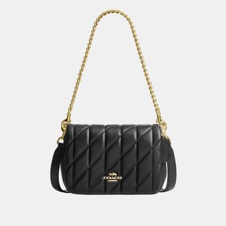 Coach Womens Quinn Bag in Quilted Leather with Chain Strap - Black - One Size
