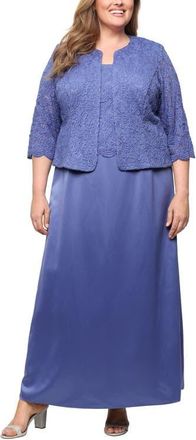 Alex Evenings Embroidered Lace Mock Two-Piece Gown with Jacket in Cornflower at Nordstrom, Size 22W