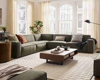 Castlery Jonathan L-Shape Sectional Sofa, Performance Twill Moss, Modular, Low-Profile for Castlery