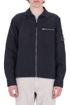 C.P. Company Blue Cotton-Linen Zip Overshirt Jacket